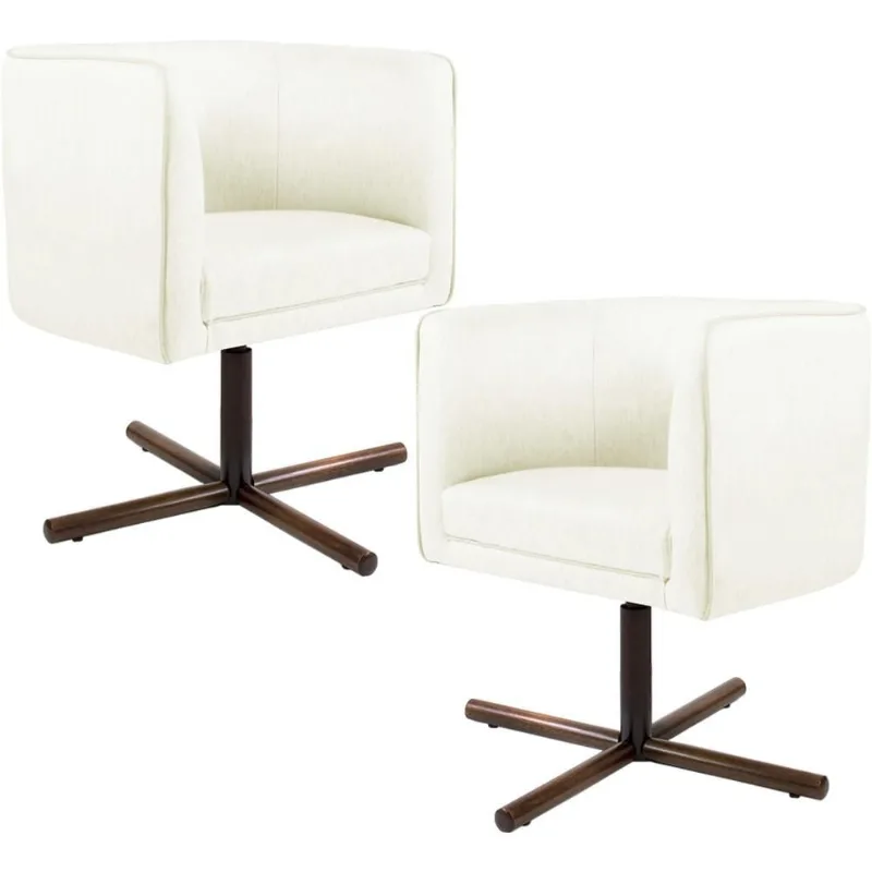 Kit 02 Poltronas Decorativas Giratória Base X Betina D02 Corano Bege C-26 - Lyam Decor - Lyam Decor