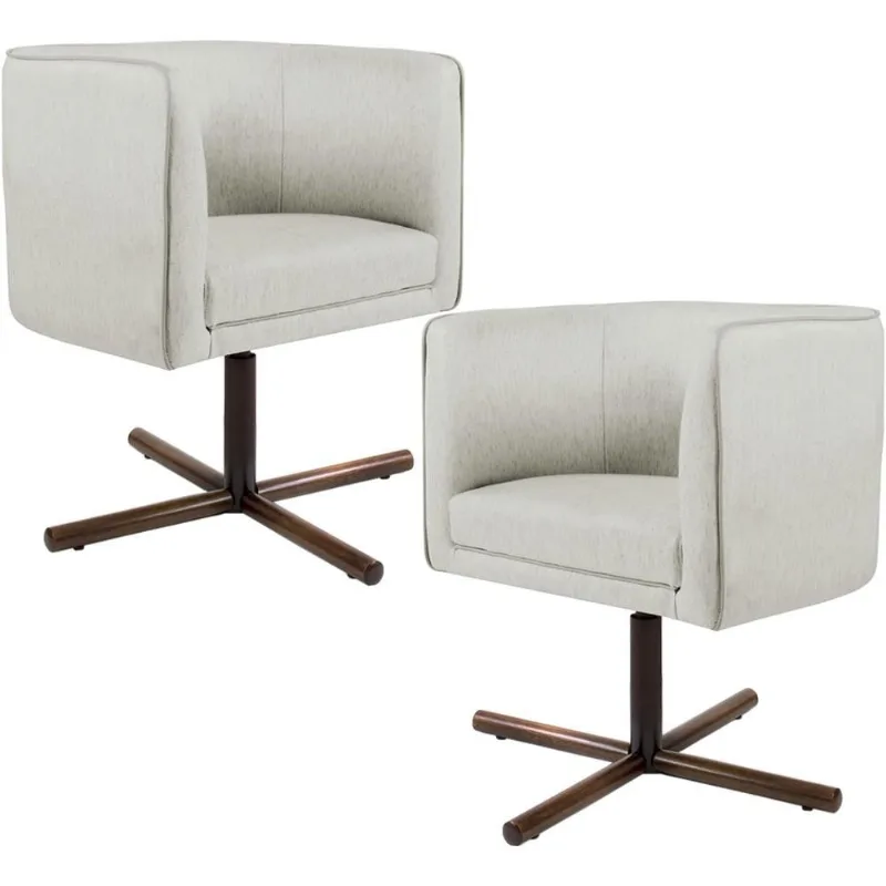 Kit 02 Poltronas Decorativas Giratória Base X Betina D02 Linho Bege C-107 - Lyam Decor - Lyam Decor