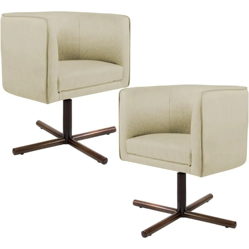 Kit 02 Poltronas Decorativas Giratória Base X Betina D02 Linho Bege C-129 - Lyam Decor - Lyam Decor