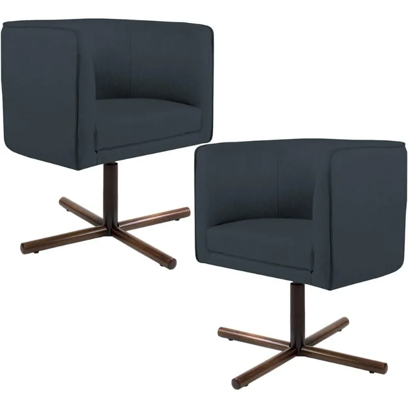 Kit 02 Poltronas Decorativas Giratória Base X Betina D02 Linho Chumbo D-465 - Lyam Decor - Lyam Decor