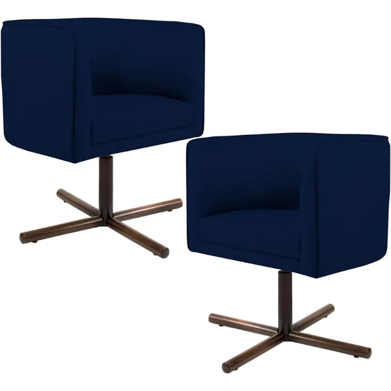 Kit 02 Poltronas Decorativas Giratória Base X Betina D02 Veludo Azul Oxford C-304 - Lyam Decor - Lyam Decor