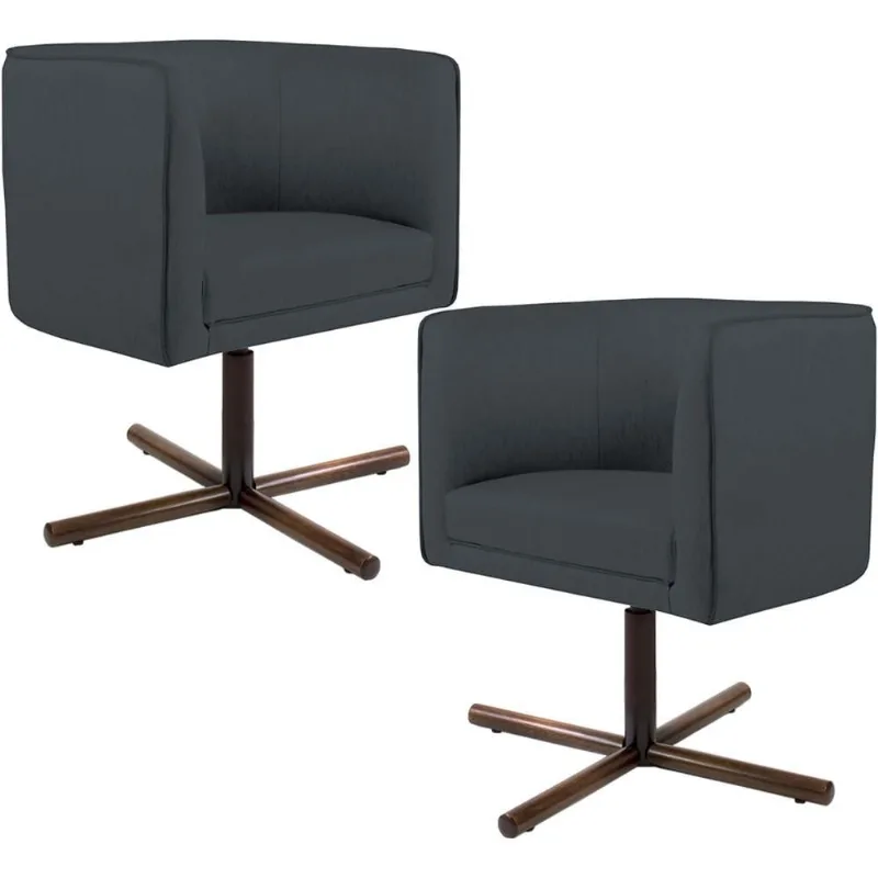 Kit 02 Poltronas Decorativas Giratória Base X Betina D02 Veludo Cinza C-317 - Lyam Decor - Lyam Decor