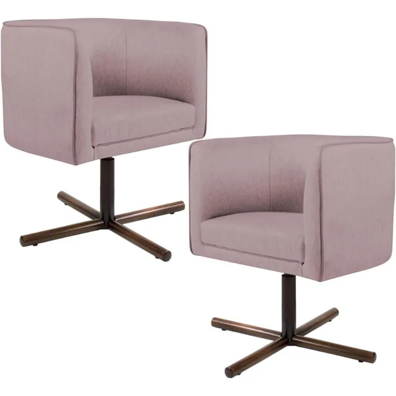Kit 02 Poltronas Decorativas Giratória Base X Betina D02 Veludo Rosê C-305 - Lyam Decor - Lyam Decor