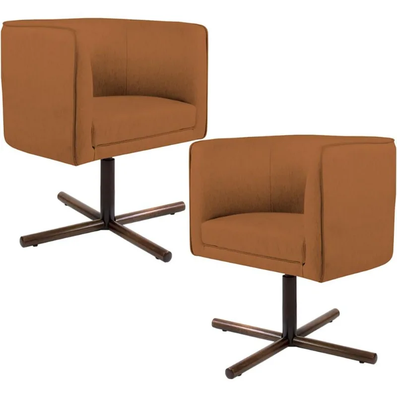 Kit 02 Poltronas Decorativas Giratória Base X Betina D02 Veludo Telha C-262 - Lyam Decor - Lyam Decor