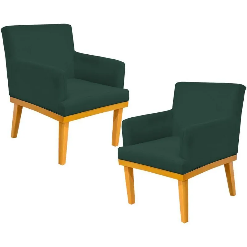 Kit 02 Poltronas Base Mel Beatriz W01 Suede Verde Musgo