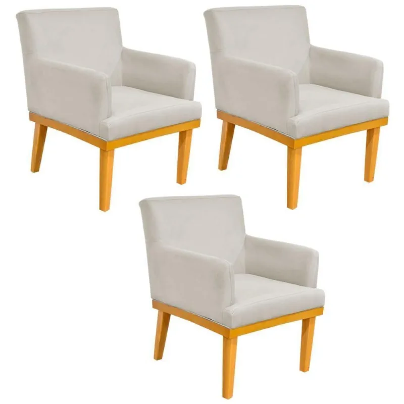 Kit 03 Poltronas Base Mel Beatriz W01 Suede Bege