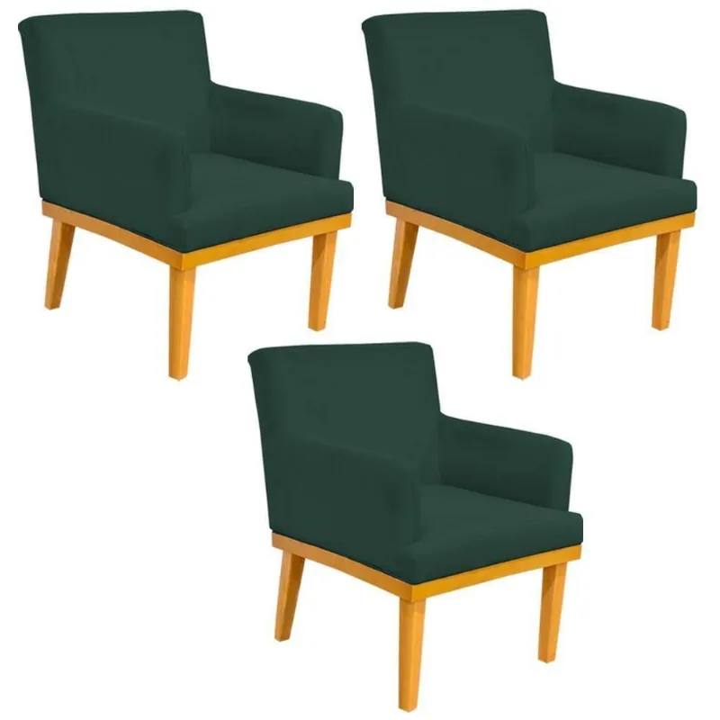 Kit 03 Poltronas Base Mel Beatriz W01 Suede Verde Musgo