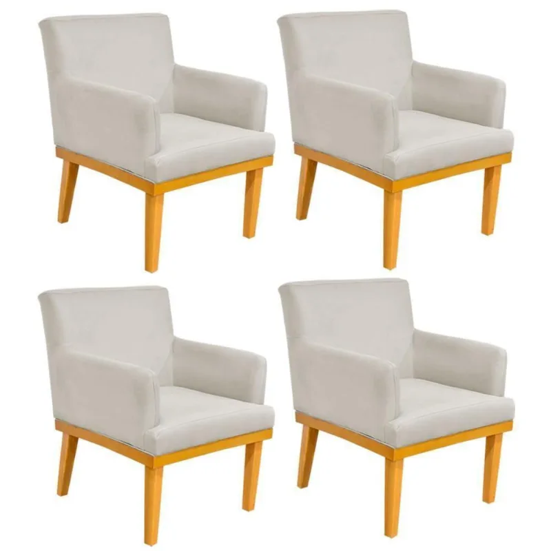Kit 04 Poltronas Decorativa Base Mel Beatriz W01 Suede Bege
