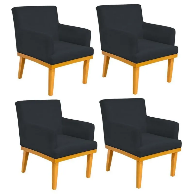 Kit 04 Poltronas Base Mel Beatriz W01 Suede Preto
