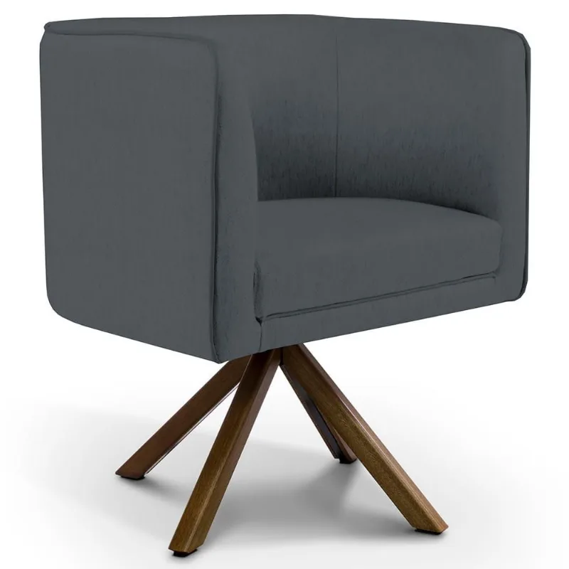Poltrona Decorativa Base Giratória de Madeira Betina D02 Corano Cinza C-03 - Lyam Decor - Lyam Decor