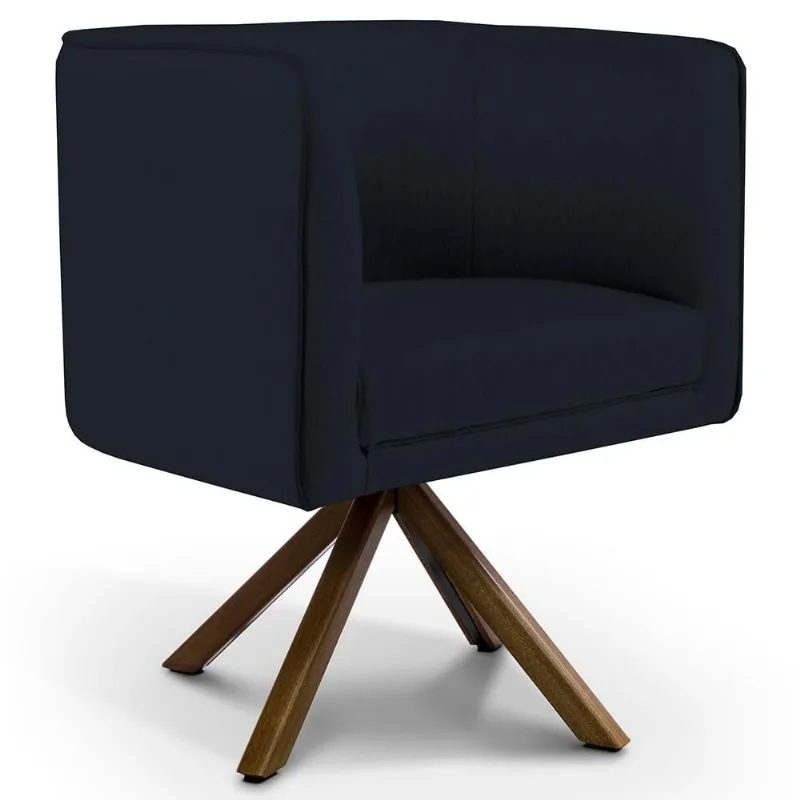 Poltrona Decorativa Base Giratória de Madeira Betina D02 Corano Preto C-05 - Lyam Decor - Lyam Decor