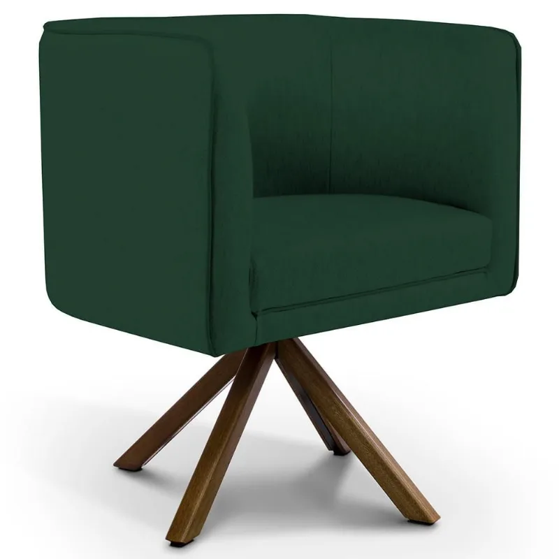 Poltrona Decorativa Base Giratória de Madeira Betina D02 Linho Verde Musgo C-117 - Lyam Decor - Lyam Decor