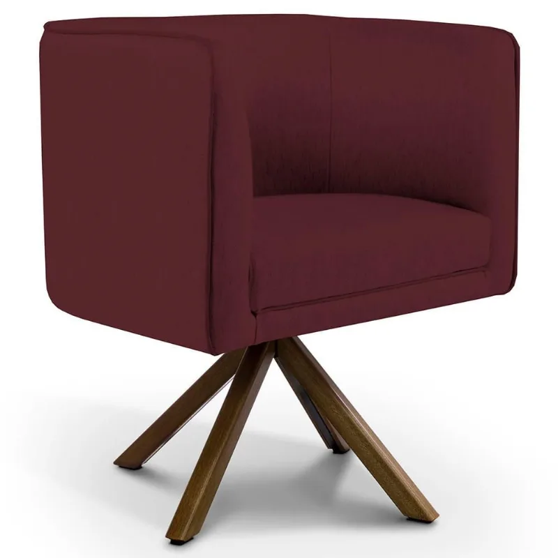 Poltrona Decorativa Base Giratória de Madeira Betina D02 Veludo Marsala C-278 - Lyam Decor - Lyam Decor