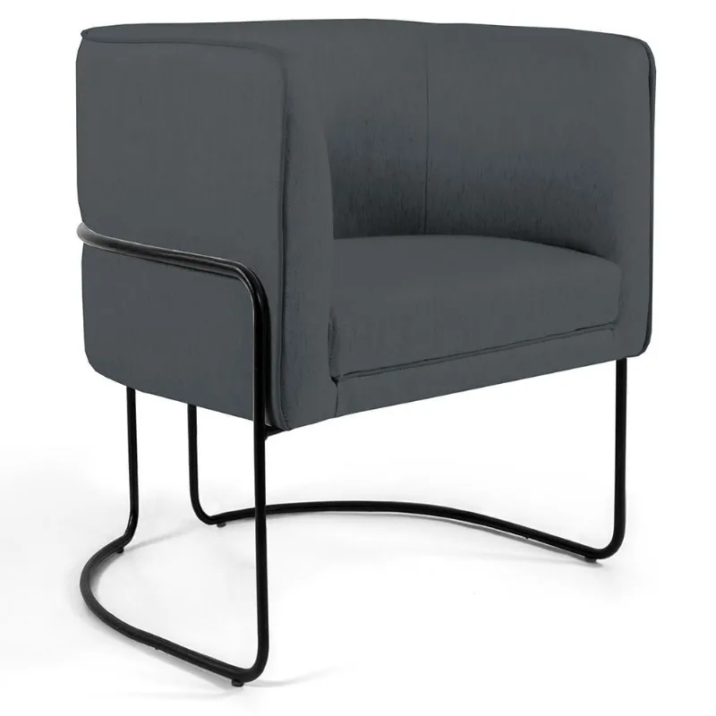 Poltrona Decorativa Fixa Base de Aço Preto Betina D02 Corano Cinza C-03 - Lyam Decor - Lyam Decor