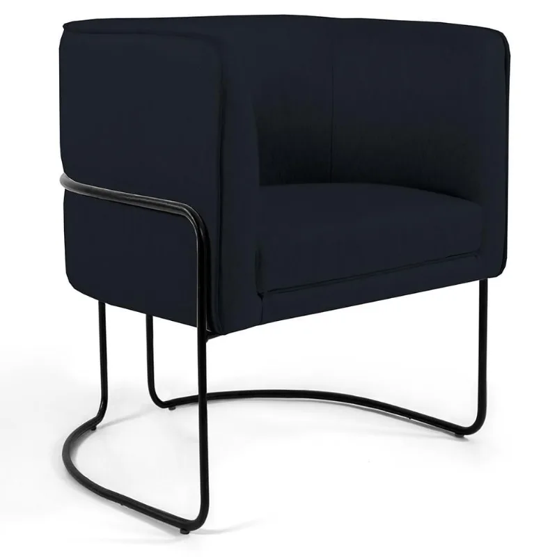 Poltrona Decorativa Fixa Base de Aço Preto Betina D02 Corano Preto C-05 - Lyam Decor - Lyam Decor