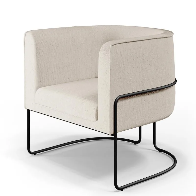 Poltrona Decorativa Fixa Base de Aço Preto Betina D02 Linho Bege C-443 - Lyam Decor - Lyam Decor