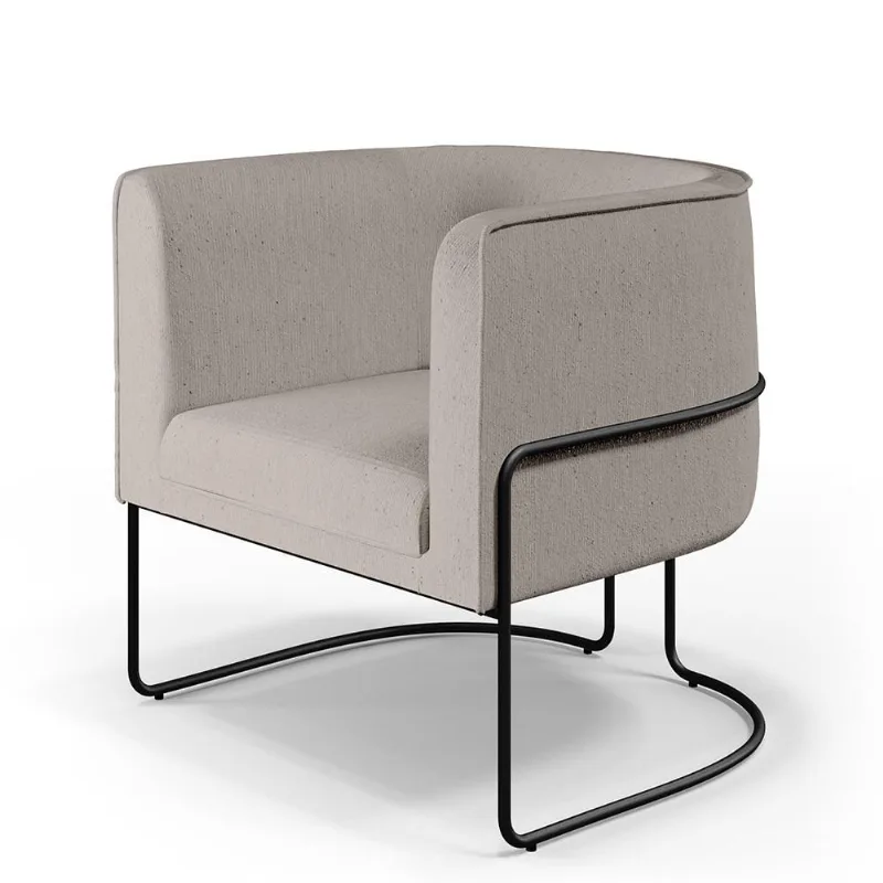 Poltrona Decorativa Fixa Base de Aço Preto Betina D02 Linho Bege C-107 - Lyam Decor - Lyam Decor