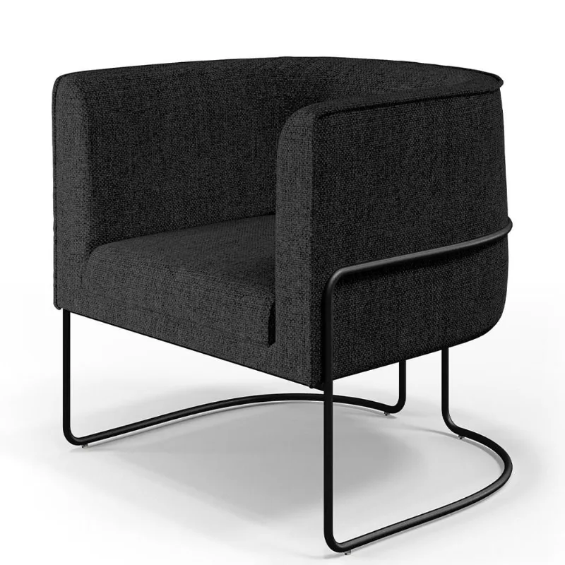 Poltrona Decorativa Fixa Base de Aço Preto Betina D02 Linho Chumbo D-465 - Lyam Decor - Lyam Decor