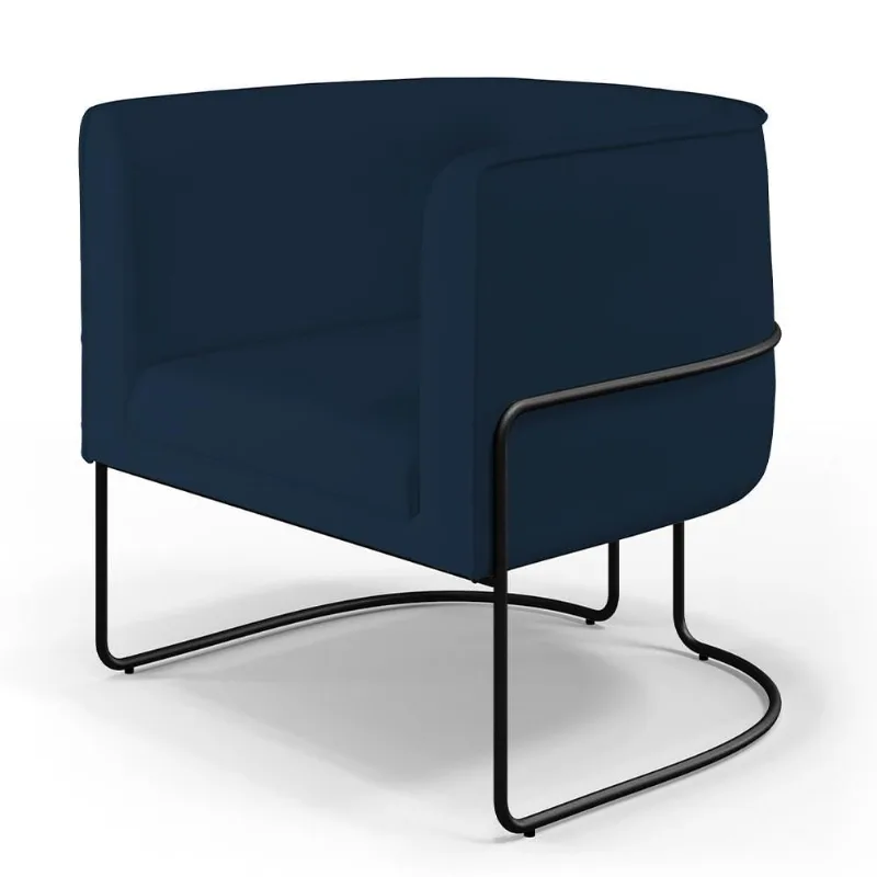 Poltrona Decorativa Fixa Base de Aço Preto Betina D02 Veludo Azul Oxford C-304 - Lyam Decor - Lyam Decor