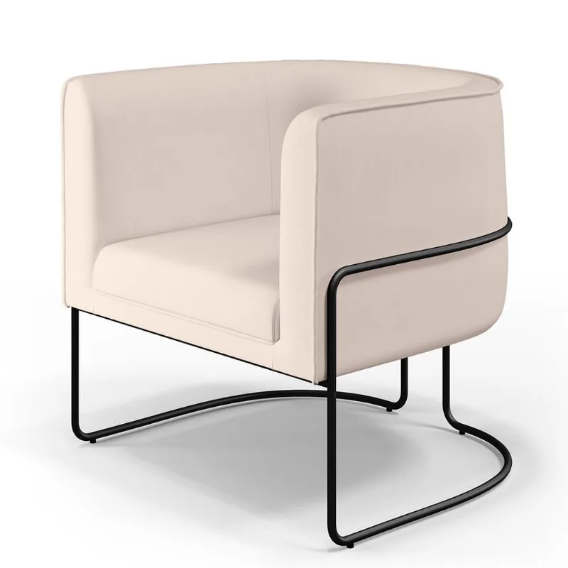 Poltrona Decorativa Fixa Base de Aço Preto Betina D02 Veludo Bege C-309 - Lyam Decor - Lyam Decor