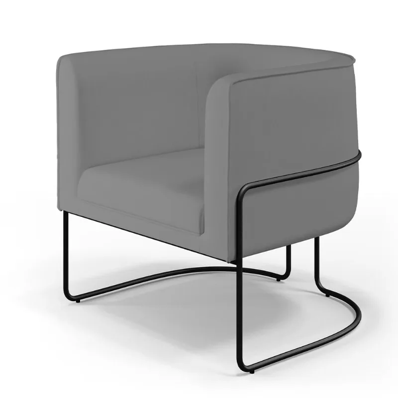 Poltrona Decorativa Fixa Base de Aço Preto Betina D02 Veludo Cinza C-317 - Lyam Decor - Lyam Decor