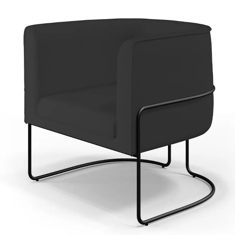 Poltrona Decorativa Fixa Base de Aço Preto Betina D02 Veludo Preto C-300 - Lyam Decor