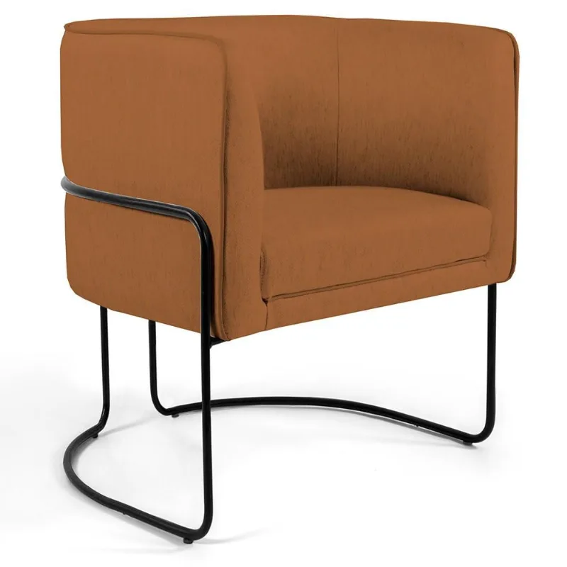 Poltrona Decorativa Fixa Base de Aço Preto Betina D02 Veludo Telha C-262 - Lyam Decor - Lyam Decor
