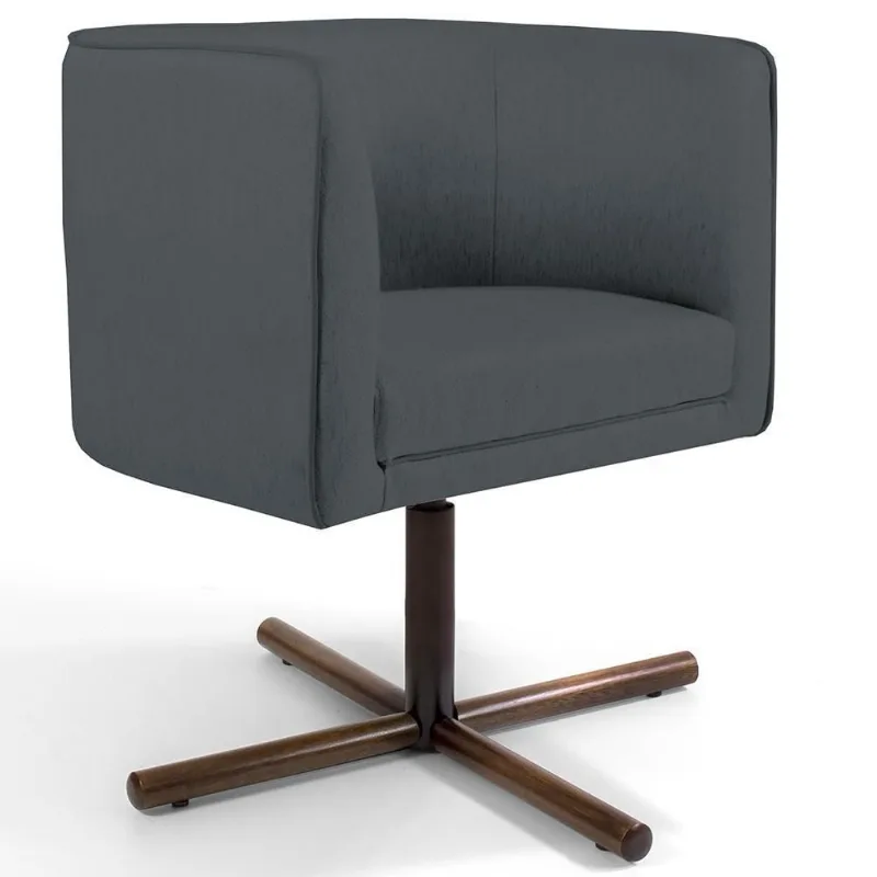 Poltrona Decorativa Giratória Base X Betina D02 Corano Cinza C-03 - Lyam Decor - Lyam Decor