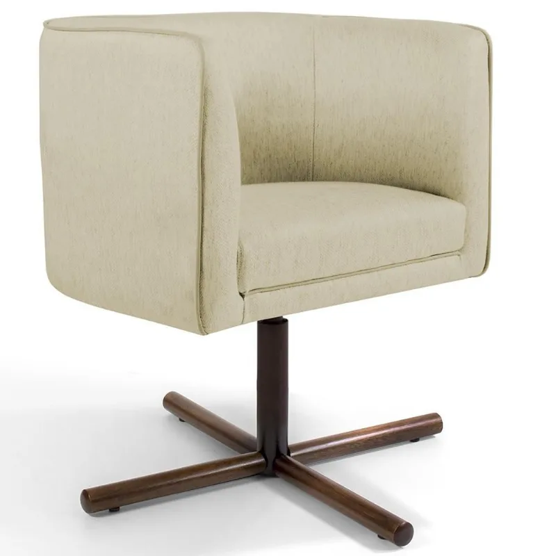 Poltrona Decorativa Giratória Base X Betina D02 Linho Bege C-129 - Lyam Decor - Lyam Decor