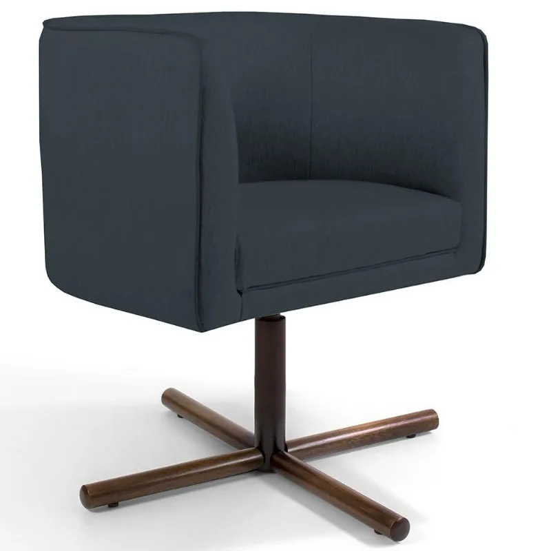 Poltrona Decorativa Giratória Base X Betina D02 Linho Chumbo D-465 - Lyam Decor - Lyam Decor