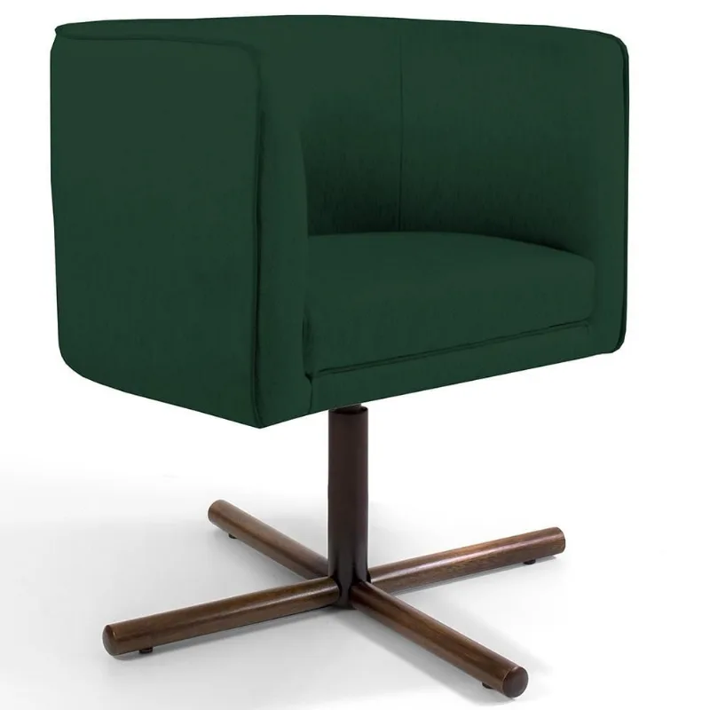 Poltrona Decorativa Giratória Base X Betina D02 Linho Verde Musgo C-117 - Lyam Decor - Lyam Decor
