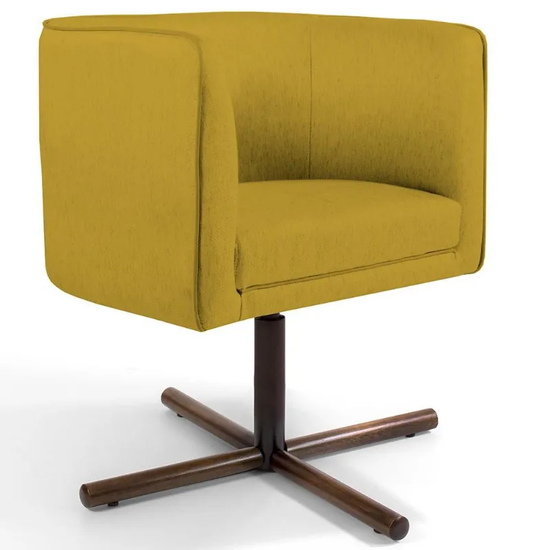 Poltrona Decorativa Giratória Base X Betina D02 Veludo Mostarda C-279 - Lyam Decor - Lyam Decor