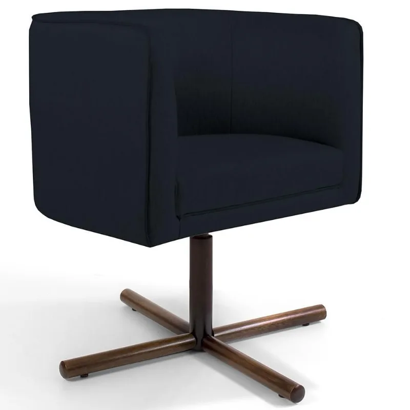 Poltrona Decorativa Giratória Base X Betina D02 Veludo Preto C-300 - Lyam Decor - Lyam Decor