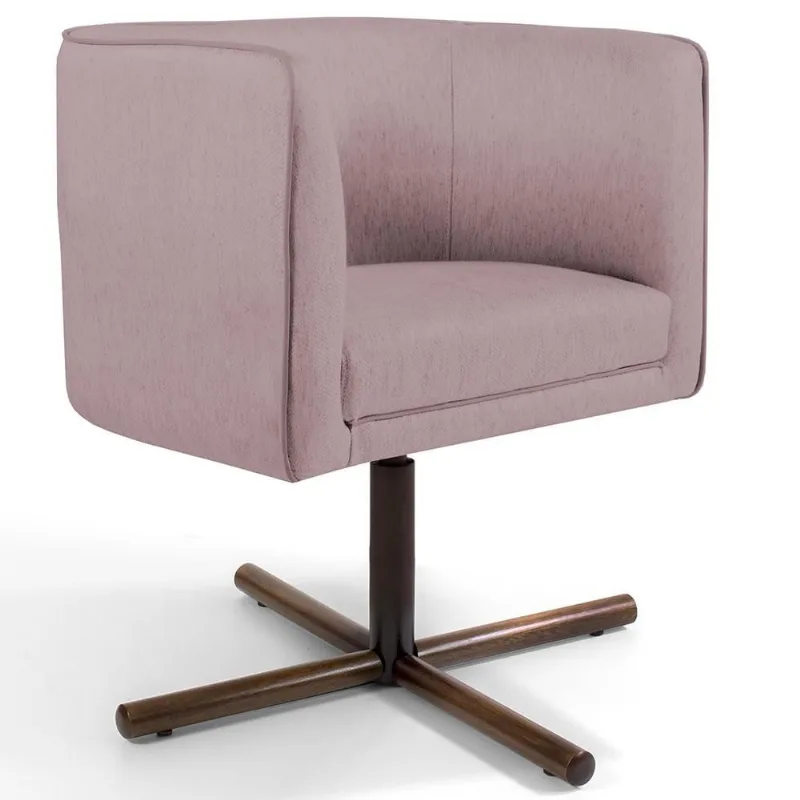 Poltrona Decorativa Giratória Base X Betina D02 Veludo Rosê C-305 - Lyam Decor - Lyam Decor
