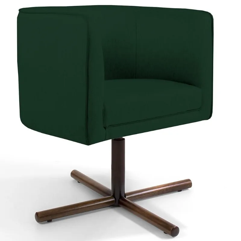 Poltrona Decorativa Giratória Base X Betina D02 Veludo Verde Musgo C-303 - Lyam Decor - Lyam Decor