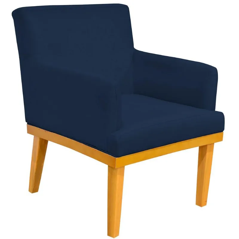 Poltrona Decorativa Para Sala de Estar Base Mel Beatriz W01 Suede Azul Marinho - Lyam Decor