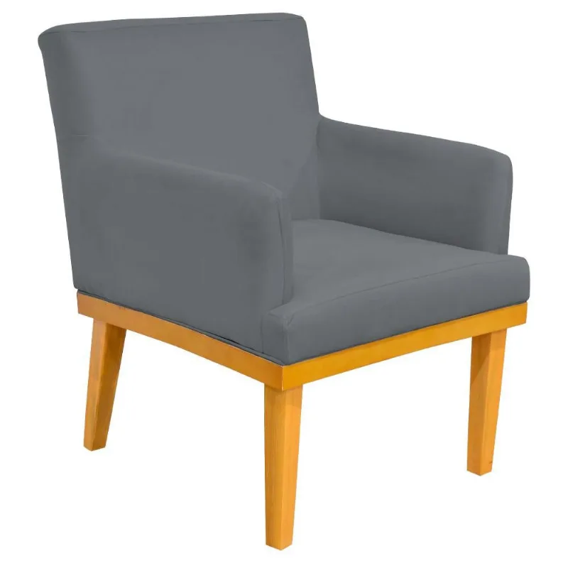 Poltrona Decorativa Para Sala de Estar Base Mel Beatriz W01 Suede Cinza - Lyam Decor