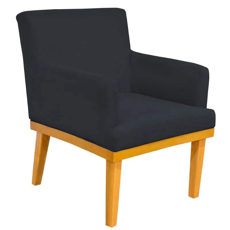 Poltrona Decorativa Para Sala de Estar Base Mel Beatriz W01 Suede Preto - Lyam Decor