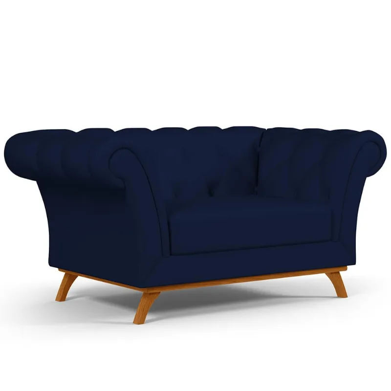 Sofá 2 Lugares Para Sala de Estar Império 150 cm D02 Veludo Azul Marinho C-287 - Lyam Decor - Lyam Decor