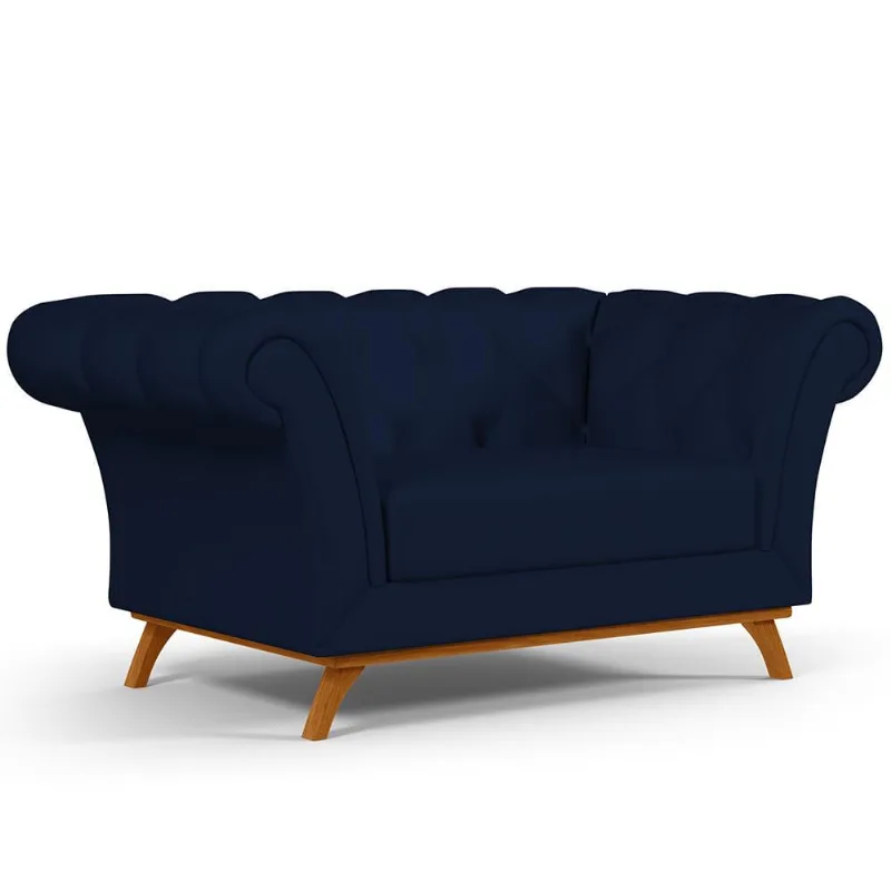 Sofá 2 Lugares Para Sala de Estar Império 150 cm D02 Veludo Azul Oxford C-304 - Lyam Decor - Lyam Decor
