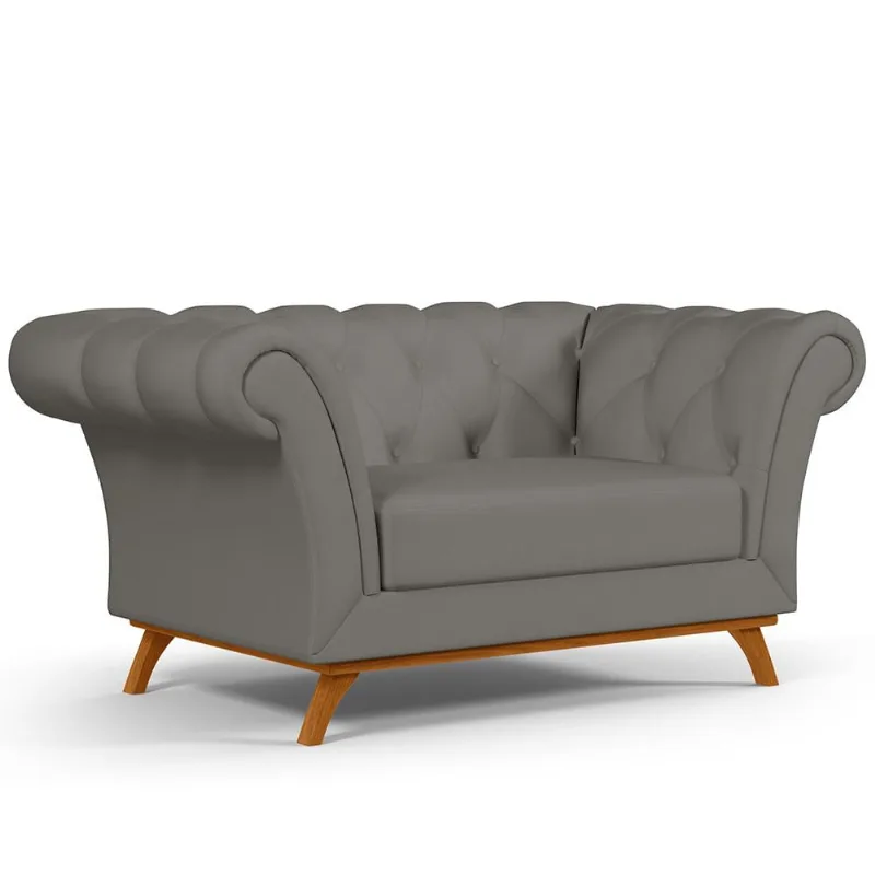 Sofá 2 Lugares Para Sala de Estar Império 150 cm D02 Veludo Cinza C-317 - Lyam Decor - Lyam Decor