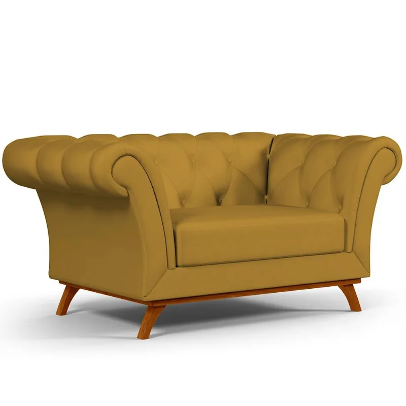Sofá 2 Lugares Para Sala de Estar Império 150 cm D02 Veludo Mostarda C-260 - Lyam Decor - Lyam Decor