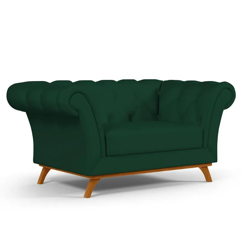 Sofá 2 Lugares Para Sala de Estar Império 150 cm D02 Veludo Verde Musgo C-303 - Lyam Decor - Lyam Decor
