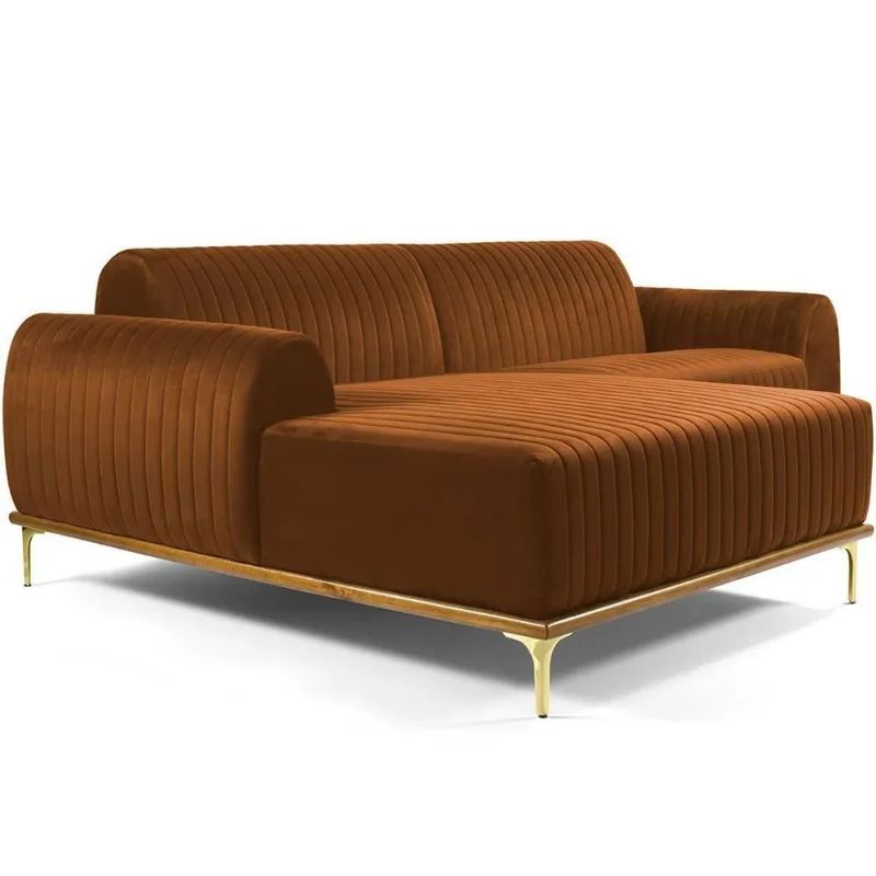 Sofá 3 Lugares com Chaise Esquerdo Para Sala Molino 245 cm D02 Veludo Telha C-262 -Lyam Decor - Lyam Decor