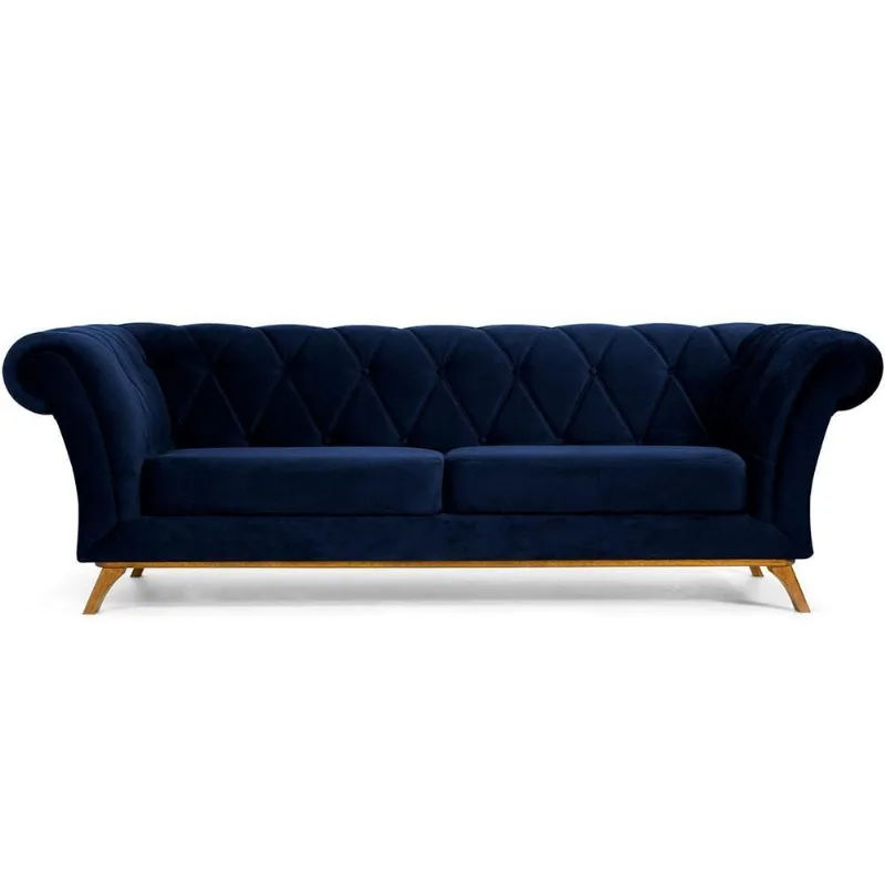 Sofá 3 Lugares Para Sala de Estar Império 180 cm D02 Veludo Azul Marinho C-287 - Lyam Decor - Lyam Decor