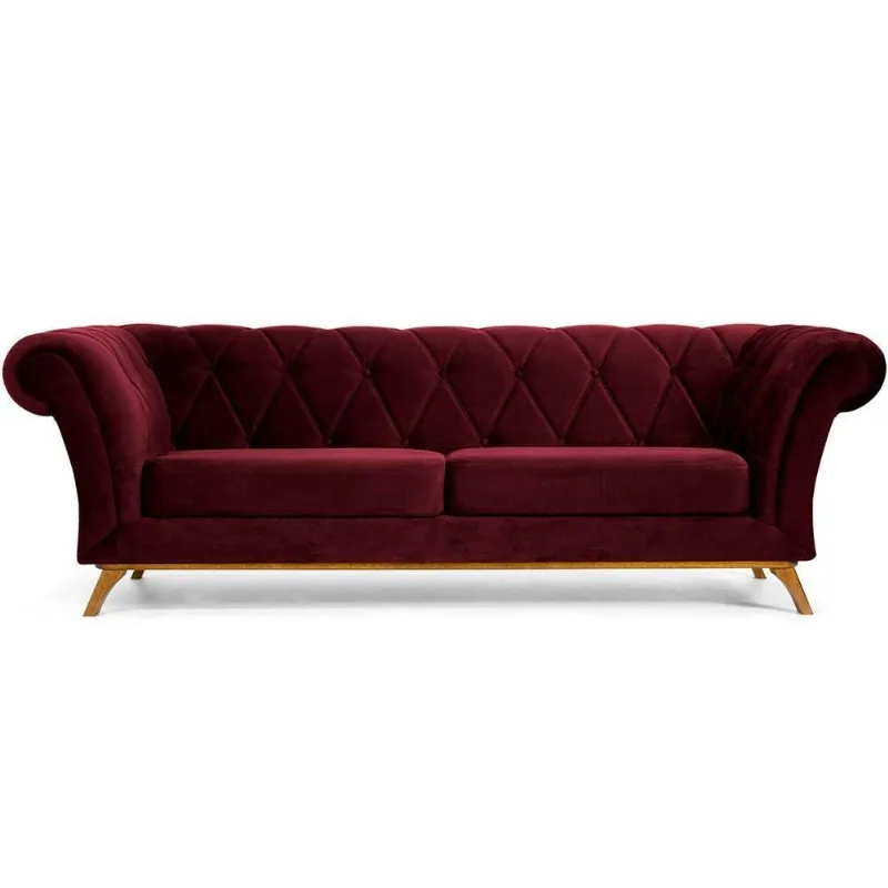 Sofá 3 Lugares Para Sala de Estar Império 180 cm D02 Veludo Marsala C-278 - Lyam Decor - Lyam Decor