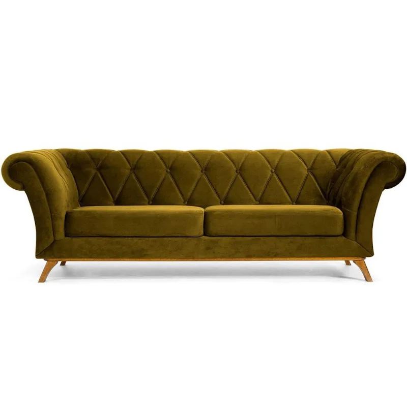 Sofá 3 Lugares Para Sala de Estar Império 210 cm D02 Veludo Mostarda C-260 - Lyam Decor - Lyam Decor