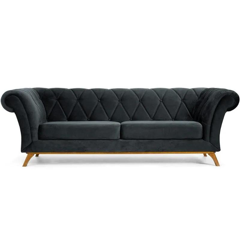Sofá 3 Lugares Para Sala de Estar Império 230 cm D02 Veludo Cinza C-317 - Lyam Decor - Lyam Decor
