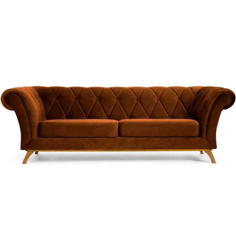 Sofá 3 Lugares Para Sala de Estar Império 230 cm D02 Veludo Telha C-262 - Lyam Decor - Lyam Decor