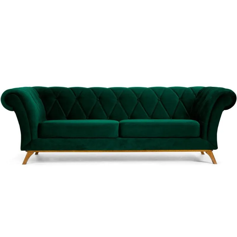 Sofá 3 Lugares Para Sala de Estar Império 230 cm D02 Veludo Verde Musgo C-303 - Lyam Decor - Lyam Decor